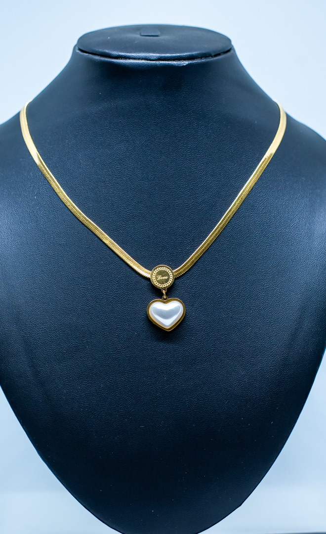 Golden Chain with White Heart Shape Pendent - Image 3