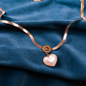 Golden  Chain with White Heart Shape Pendent